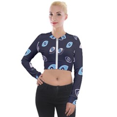 Eyes Evil Eye Blue Pattern Design Long Sleeve Cropped Velvet Jacket by artworkshop