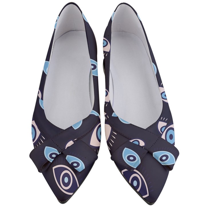 Eyes Evil Eye Blue Pattern Design Women s Bow Heels