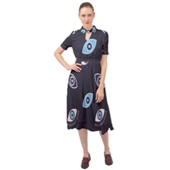 Eyes Evil Eye Blue Pattern Design Keyhole Neckline Chiffon Dress by artworkshop