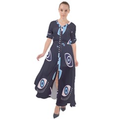 Eyes Evil Eye Blue Pattern Design Waist Tie Boho Maxi Dress by artworkshop