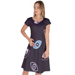 Eyes Evil Eye Blue Pattern Design Classic Short Sleeve Dress by artworkshop