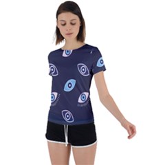 Eyes Evil Eye Blue Pattern Design Back Circle Cutout Sports Tee by artworkshop