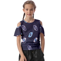 Eyes Evil Eye Blue Pattern Design Kids  Butterfly Cutout Tee by artworkshop