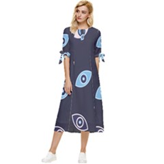 Eyes Evil Eye Blue Pattern Design Bow Sleeve Chiffon Midi Dress by artworkshop