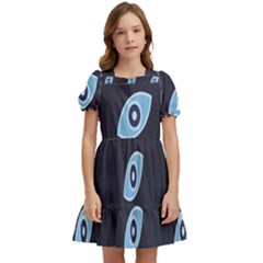 Eyes Evil Eye Blue Pattern Design Kids  Puff Sleeved Dress by artworkshop