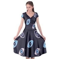 Eyes Evil Eye Blue Pattern Design Cap Sleeve Wrap Front Dress by artworkshop