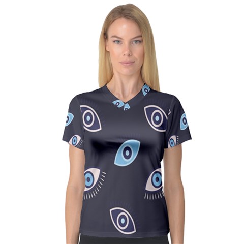 Eyes Evil Eye Blue Pattern Design V-neck Sport Mesh Tee by artworkshop