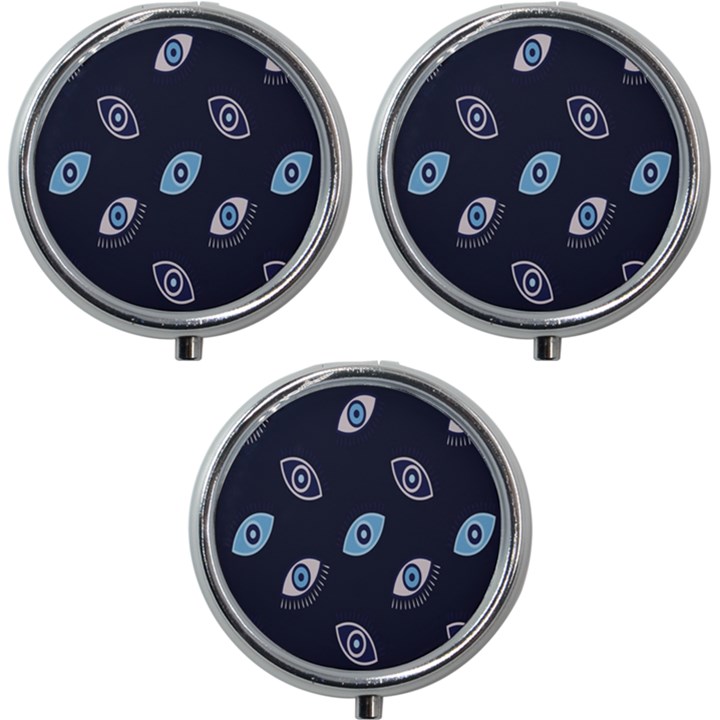 Eyes Evil Eye Blue Pattern Design Mini Round Pill Box (Pack of 3)