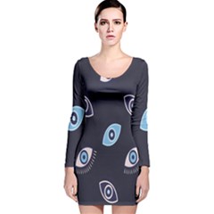 Eyes Evil Eye Blue Pattern Design Long Sleeve Velvet Bodycon Dress by artworkshop