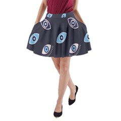 Eyes Evil Eye Blue Pattern Design A-line Pocket Skirt by artworkshop