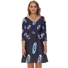 Eyes Evil Eye Blue Pattern Design Shoulder Cut Out Zip Up Dress by artworkshop