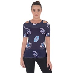 Eyes Evil Eye Blue Pattern Design Shoulder Cut Out Short Sleeve Top by artworkshop