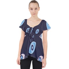 Eyes Evil Eye Blue Pattern Design Lace Front Dolly Top by artworkshop