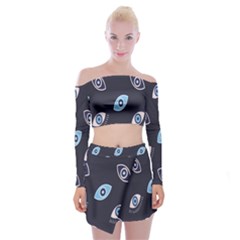 Eyes Evil Eye Blue Pattern Design Off Shoulder Top With Mini Skirt Set by artworkshop