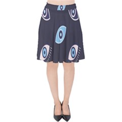 Eyes Evil Eye Blue Pattern Design Velvet High Waist Skirt