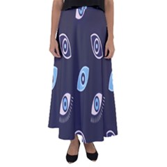 Eyes Evil Eye Blue Pattern Design Flared Maxi Skirt by artworkshop