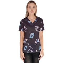 Eyes Evil Eye Blue Pattern Design Women s V-neck Scrub Top by artworkshop