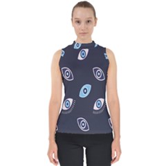 Eyes Evil Eye Blue Pattern Design Mock Neck Shell Top by artworkshop