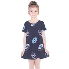 Eyes Evil Eye Blue Pattern Design Kids  Simple Cotton Dress by artworkshop