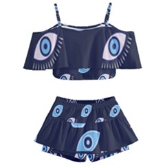 Eyes Evil Eye Blue Pattern Design Kids  Off Shoulder Skirt Bikini by artworkshop