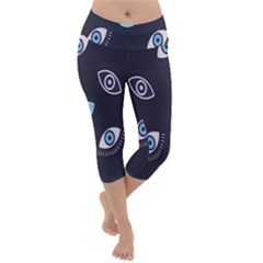 Eyes Evil Eye Blue Pattern Design Lightweight Velour Capri Yoga Leggings by artworkshop