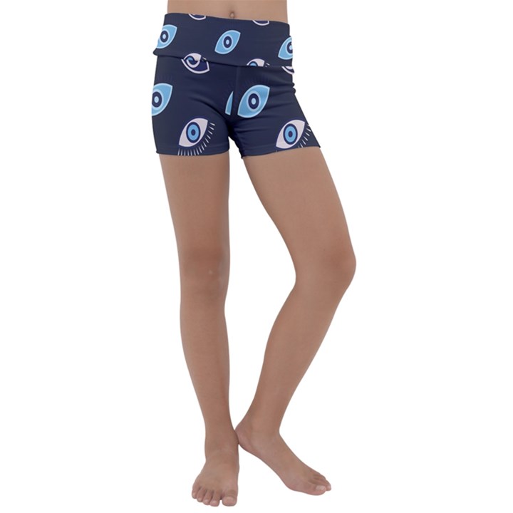 Eyes Evil Eye Blue Pattern Design Kids  Lightweight Velour Yoga Shorts