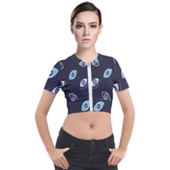 Eyes Evil Eye Blue Pattern Design Short Sleeve Cropped Jacket by artworkshop