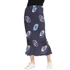 Eyes Evil Eye Blue Pattern Design Maxi Fishtail Chiffon Skirt by artworkshop