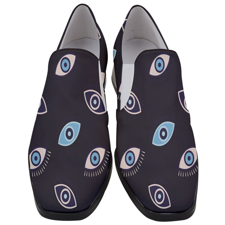 Eyes Evil Eye Blue Pattern Design Women Slip On Heel Loafers