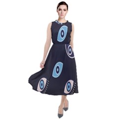 Eyes Evil Eye Blue Pattern Design Round Neck Boho Dress by artworkshop