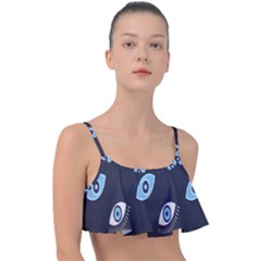 Eyes Evil Eye Blue Pattern Design Frill Bikini Top