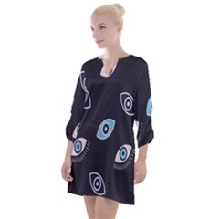 Eyes Evil Eye Blue Pattern Design Open Neck Shift Dress by artworkshop