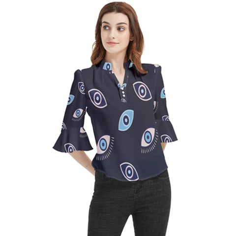 Eyes Evil Eye Blue Pattern Design Loose Horn Sleeve Chiffon Blouse by artworkshop