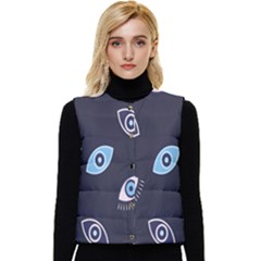 Eyes Evil Eye Blue Pattern Design Women s Short Button Up Puffer Vest by artworkshop