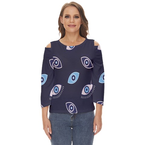 Eyes Evil Eye Blue Pattern Design Cut Out Wide Sleeve Top by artworkshop