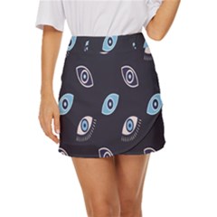 Eyes Evil Eye Blue Pattern Design Mini Front Wrap Skirt by artworkshop