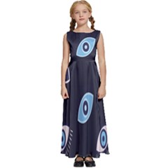 Eyes Evil Eye Blue Pattern Design Kids  Satin Sleeveless Maxi Dress