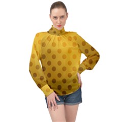 Gold-polkadots High Neck Long Sleeve Chiffon Top