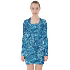 Surface Abstract  V-neck Bodycon Long Sleeve Dress by artworkshop