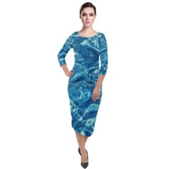 Surface Abstract  Quarter Sleeve Midi Velour Bodycon Dress by artworkshop