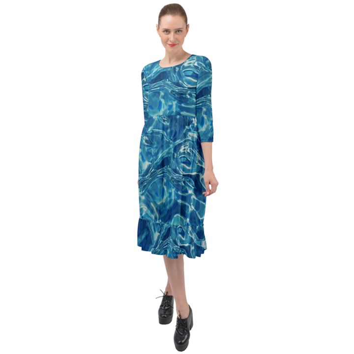 Surface Abstract  Ruffle End Midi Chiffon Dress