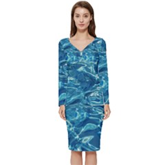 Surface Abstract  Long Sleeve V-neck Bodycon Dress  by artworkshop