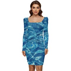 Surface Abstract  Women Long Sleeve Ruched Stretch Jersey Dress by artworkshop