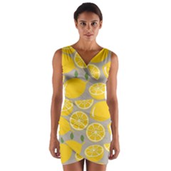 Lemon Pattern Wrap Front Bodycon Dress by artworkshop