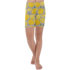 Lemon Pattern Kids  Lightweight Velour Capri Yoga Leggings by artworkshop