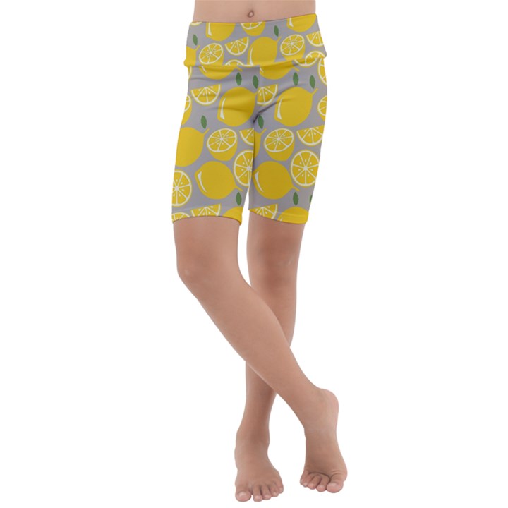 Lemon Pattern Kids  Lightweight Velour Cropped Yoga Leggings