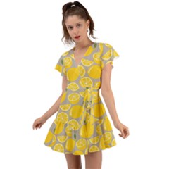 Lemon Pattern Flutter Sleeve Wrap Dress by artworkshop