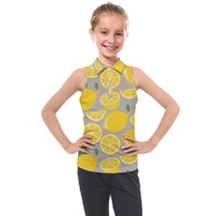 Lemon Pattern Kids  Sleeveless Polo Tee