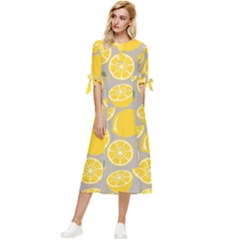 Lemon Pattern Bow Sleeve Chiffon Midi Dress by artworkshop