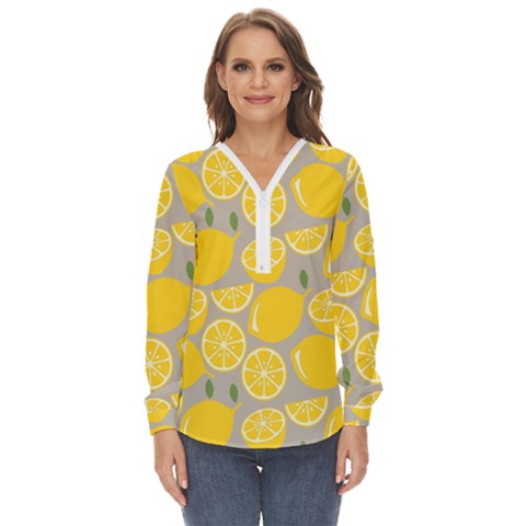 Lemon Pattern Zip Up Long Sleeve Blouse by artworkshop